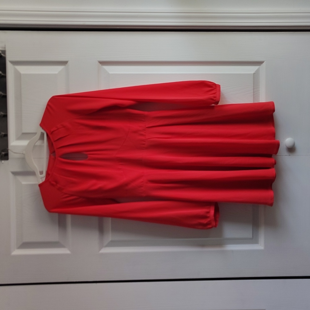 Express - Bright Orange Keyhole Red Long Sleeve Midi Dress Size 0